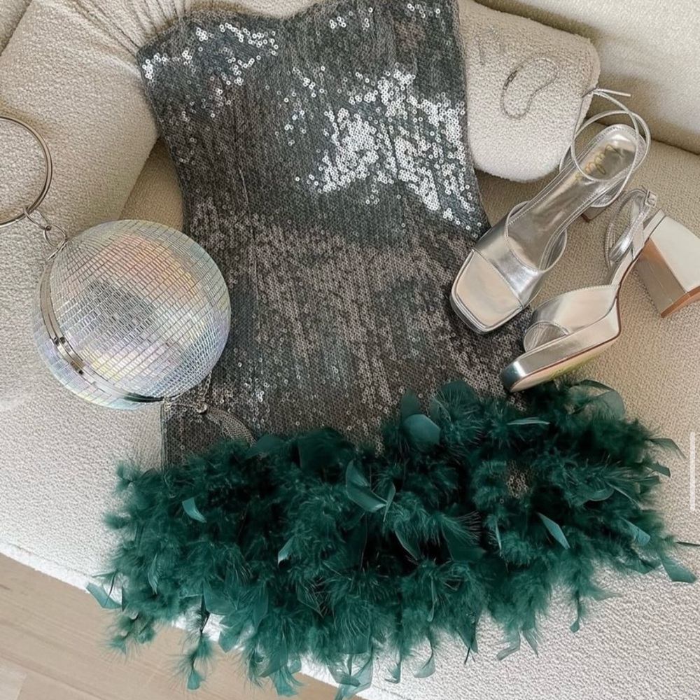 Lulu's Silver and Green Sequin Mini Dress